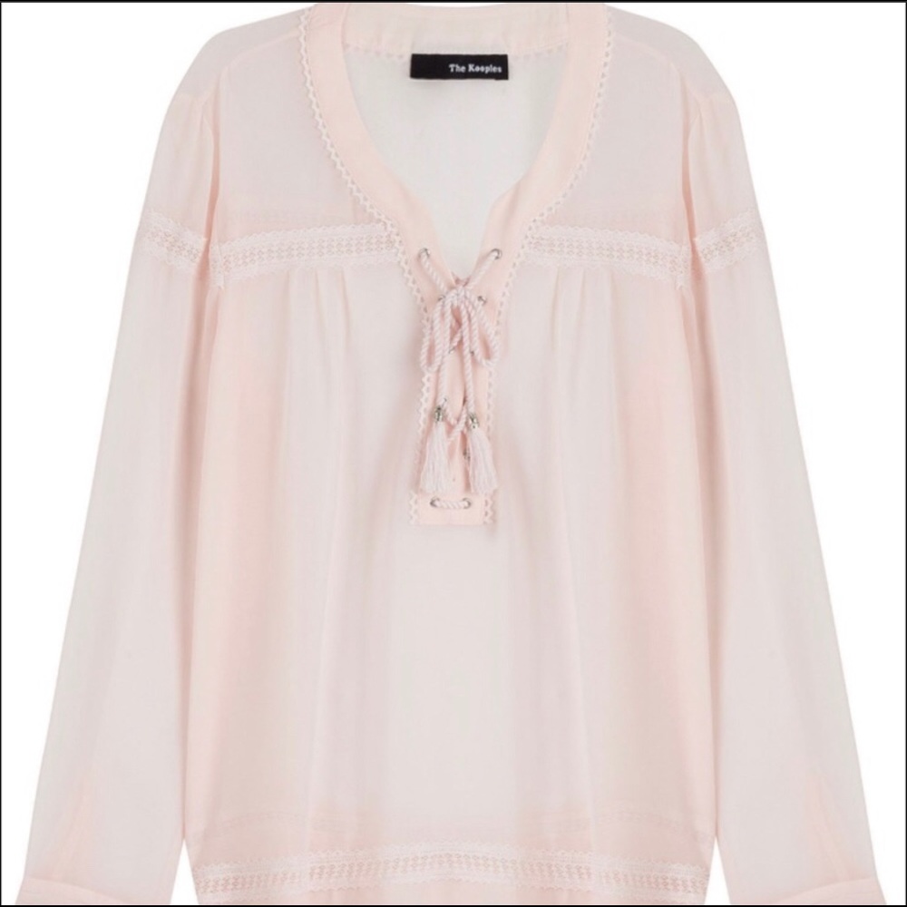 The Kooples - pink- laced front peasant blouse